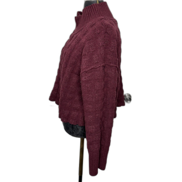 Free People Soul Searcher Sweater Wine Heather Mock Neck Medium Cozy Chunky Knit - Picture 3 of 8